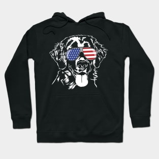 Patriotic Flat Coated Retriever American Flag sunglasses dog Hoodie